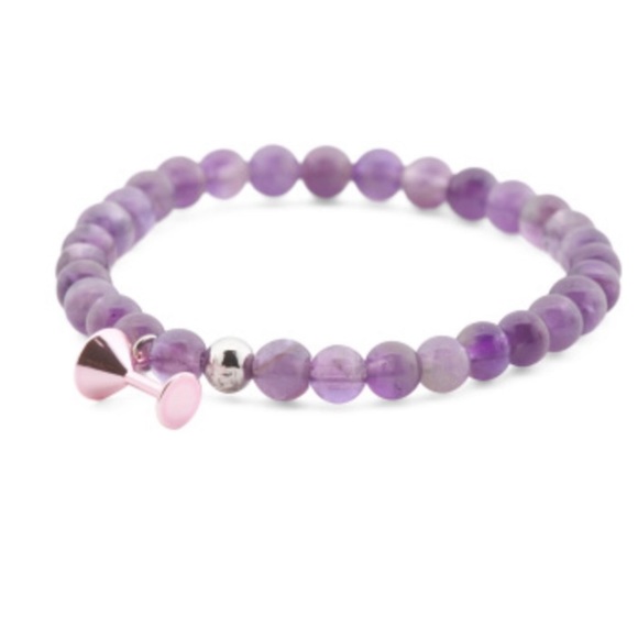 Coach Amethyst Beaded Stretch Bracelet with Pink Martini Glass Charm - Picture 1 of 3